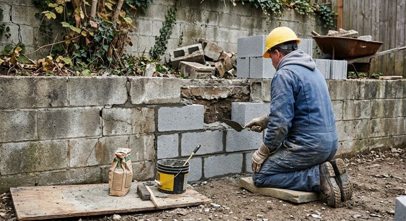 Cinder Block Wall Repair in Cedar Creek, TX